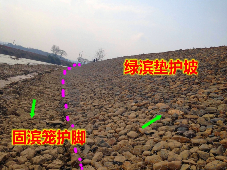 綠濱墊護坡，固濱籠護腳